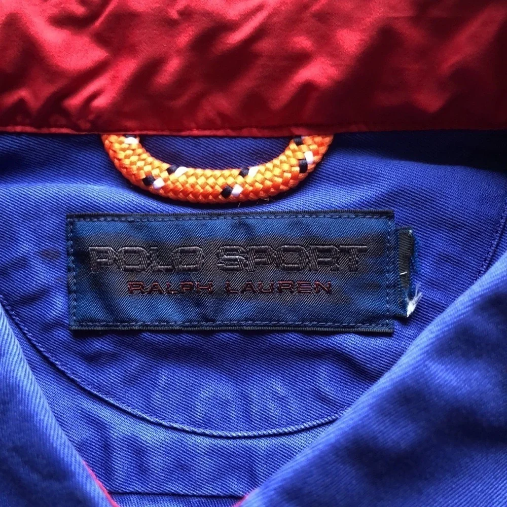 RARE Vintage Polo Ralph Lauren Sport Classic Fit Utility Shirt Blue Yellow Green